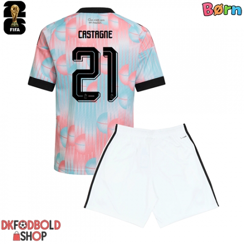 Belgien Timothy Castagne #21 Udebanesæt Børn VM 2026 Kort ærmer (+ korte bukser)